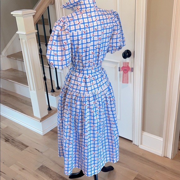 Avara Pinch Sommer Dress Midi Cherry Print Puff Sleeve Cotton New - Picture 9 of 14